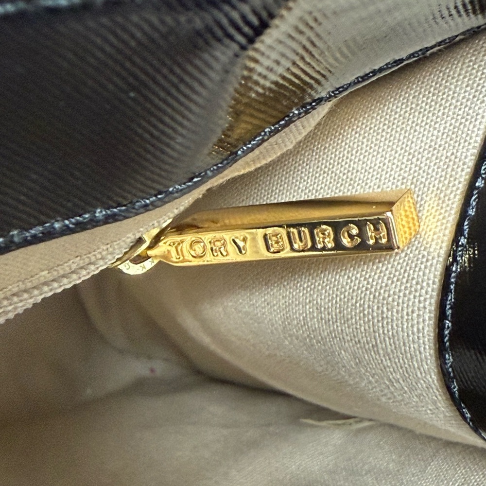 Tory Burch Patent Nylon Tote Bag Big Logo Black - Picture 15 of 16